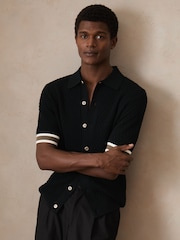 Reiss Black Silva Reiss | Ché Textured Cuff-Trim Shirt - Image 3 of 6