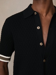 Reiss Black Silva Reiss | Ché Textured Cuff-Trim Shirt - Image 4 of 6