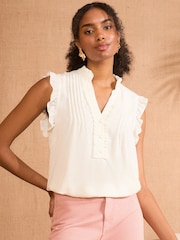 Love & Roses White Ecru Pintuck Sleeveless Blouse - Image 1 of 4