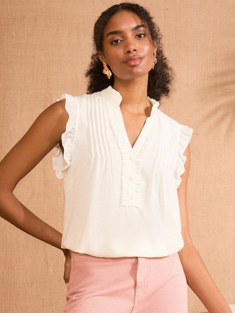 Love & Roses White Ecru Pintuck Sleeveless Blouse - Image 1 of 4