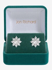 Jon Richard Silver Tone Cubic Zirconia Crystal Flower Stud Earrings - Gift Boxed - Image 1 of 3