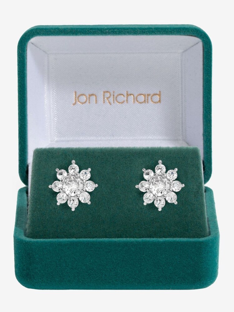 Jon Richard Silver Tone Cubic Zirconia Crystal Flower Stud Earrings - Gift Boxed - Image 1 of 3