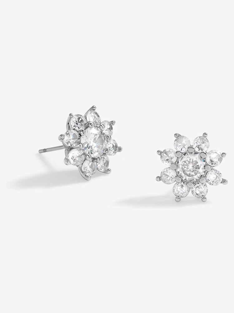 Jon Richard Silver Tone Cubic Zirconia Crystal Flower Stud Earrings - Gift Boxed - Image 2 of 3
