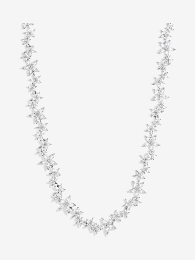 Jon Richard Silver Tone Cubic Zirconia Mixed Floral Print Allway Necklace - Image 1 of 1
