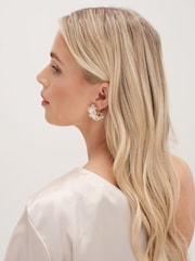 Jon Richard Gold Tone White Floral Hoop Earrings - Image 3 of 3