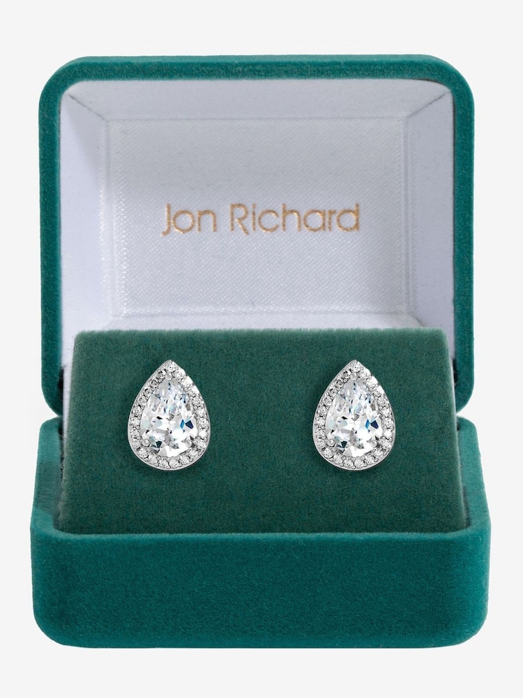 Jon Richard Silver Tone Cubic Zirconia Crystal Peardrop Stud Gift Boxed Earrings - Image 1 of 3