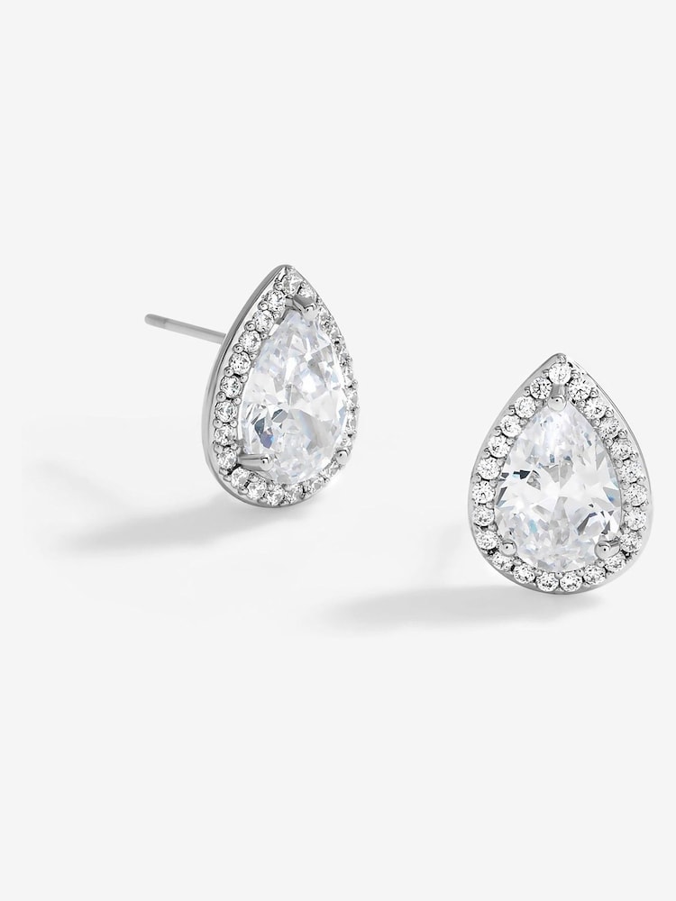 Jon Richard Silver Tone Cubic Zirconia Crystal Peardrop Stud Gift Boxed Earrings - Image 2 of 3