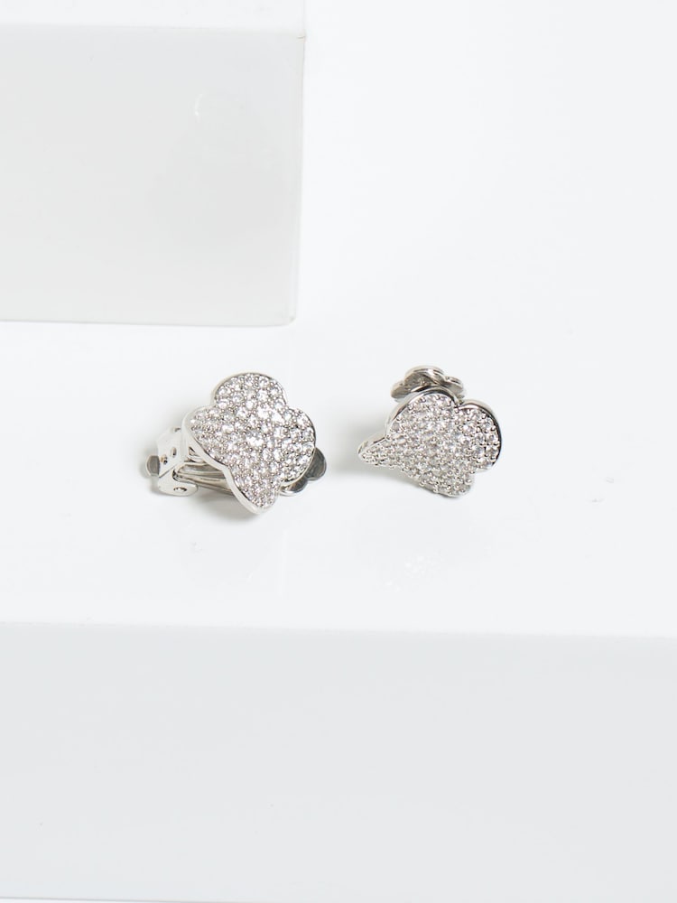 Jon Richard Silver Tone Cubic Zirconia Pave Clover Clip Earrings - Image 2 of 3