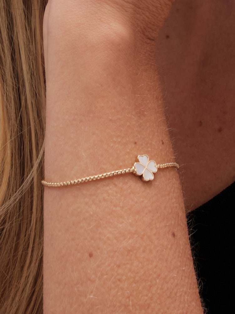 Jon Richard Gold Tone Mother Of Pearl Enamel Heart Clover Toggle Bracelet - Image 1 of 4