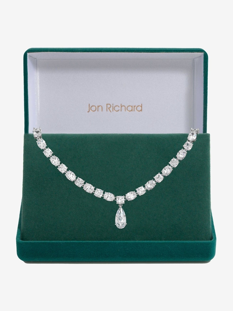 Jon Richard Silver Tone Cubic Zirconia Mixed Stone Peardrop Allway Necklace - Gift Boxed - Image 1 of 3