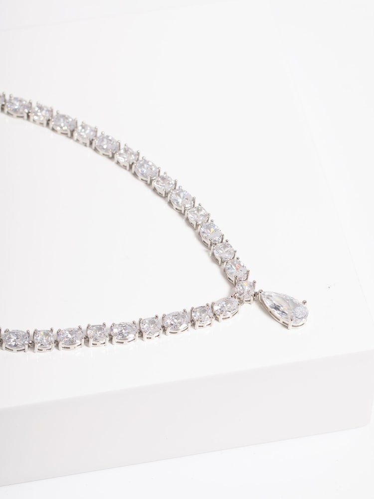 Jon Richard Silver Tone Cubic Zirconia Mixed Stone Peardrop Allway Necklace - Gift Boxed - Image 3 of 3