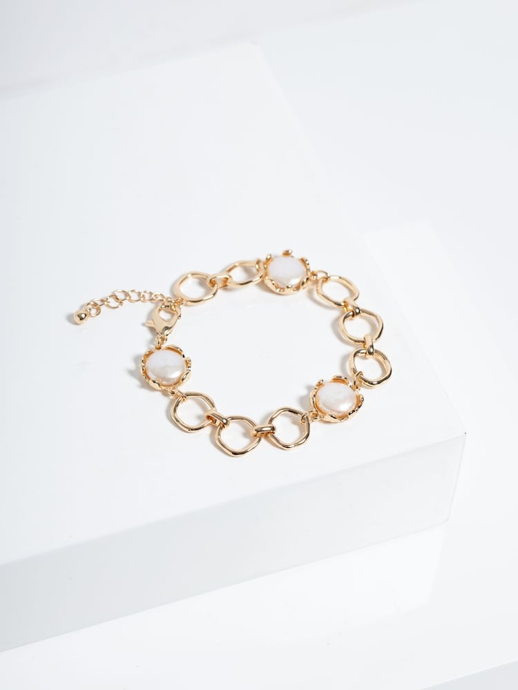 Jon Richard Gold Tone Baroque Pearl Polished Chain Bracelet - Image 2 of 2