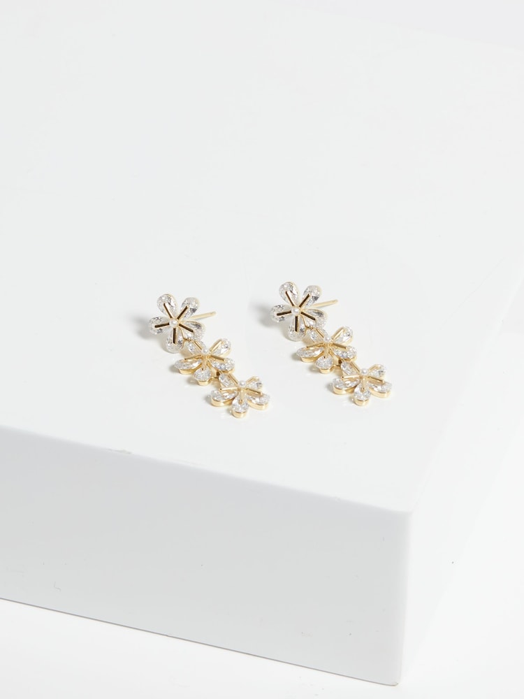 Jon Richard Gold Tone Multi Floral Drop Earrings - Image 2 of 3