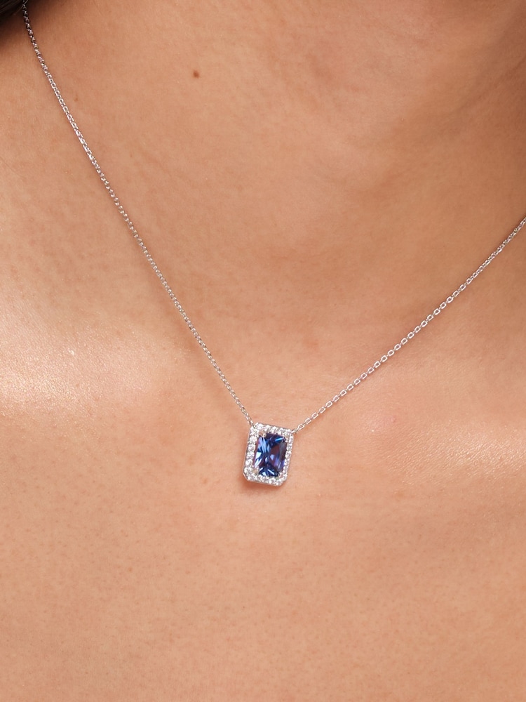 Jon Richard Silver Tone Cubic Zirconia Emerald Cut Sapphire Pendant - Image 3 of 4