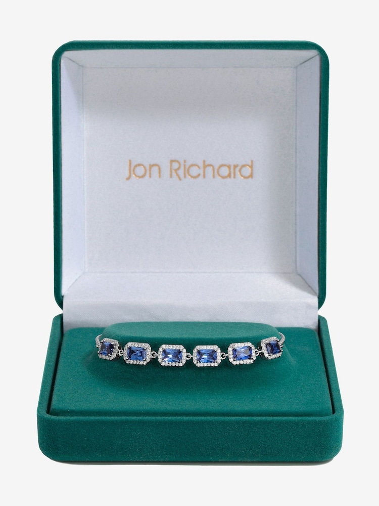 Jon Richard Silver Tone Cubic Zirconia Emerald Cut Sapphire Toggle Gift Boxed Bracelet - Image 2 of 3