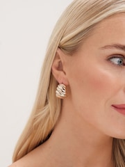 Jon Richard Gold Tone Chunky Ridge Dome Earrings - Image 2 of 3