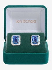 Jon Richard Silver Tone Cubic Zirconia Emerald Cut Sapphire Gift Boxed Stud Earrings - Image 1 of 2