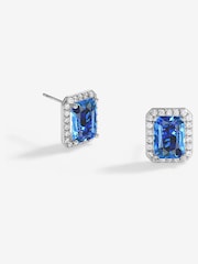 Jon Richard Silver Tone Cubic Zirconia Emerald Cut Sapphire Gift Boxed Stud Earrings - Image 2 of 2