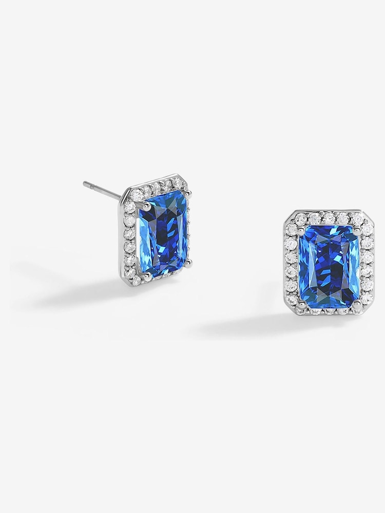 Jon Richard Silver Tone Cubic Zirconia Emerald Cut Sapphire Gift Boxed Stud Earrings - Image 2 of 2