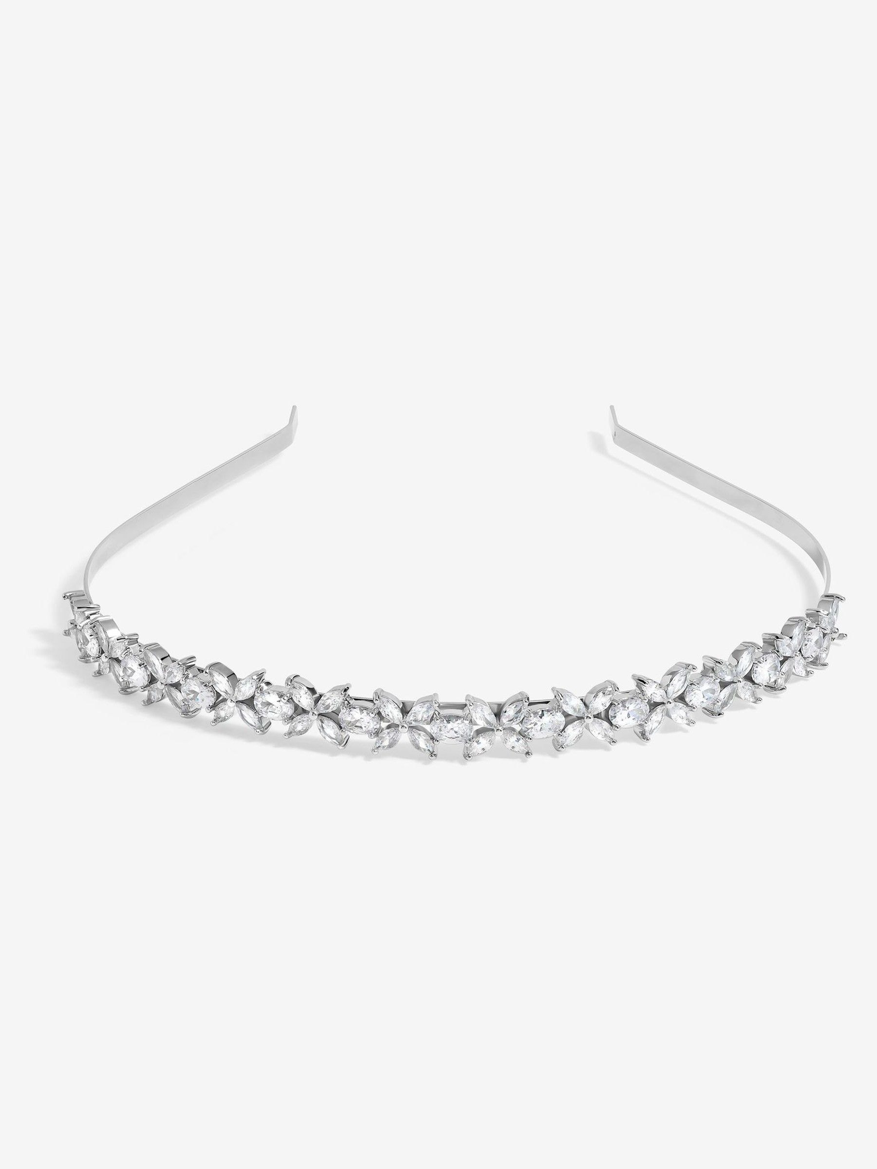 Jon Richard Silver Tone Crystal Floral Print Single Row Headband