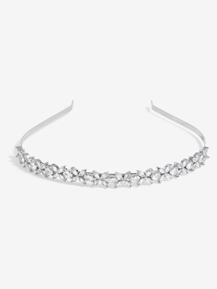 Jon Richard Silver Tone Crystal Floral Print Single Row Headband - Image 1 of 3