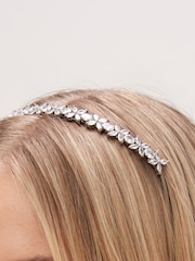 Jon Richard Silver Tone Crystal Floral Print Single Row Headband - Image 2 of 3
