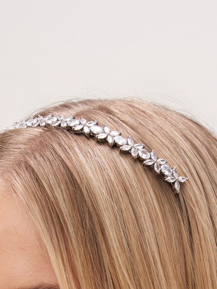 Jon Richard Silver Tone Crystal Floral Print Single Row Headband - Image 2 of 3