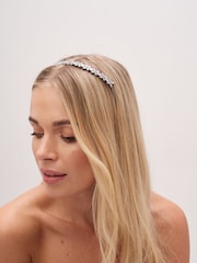 Jon Richard Silver Tone Crystal Floral Print Single Row Headband - Image 3 of 3