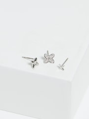 Jon Richard Silver Tone Clover Earrings Pack Of 3 - Image 2 of 3