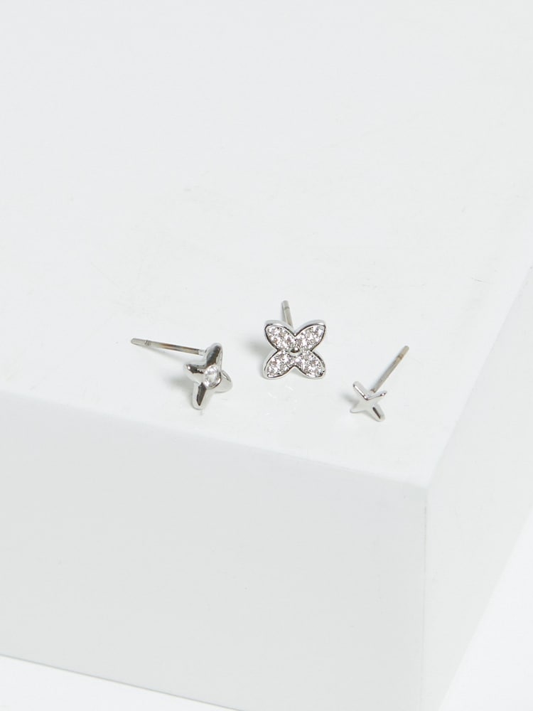 Jon Richard Silver Tone Clover Earrings Pack Of 3 - Image 2 of 3