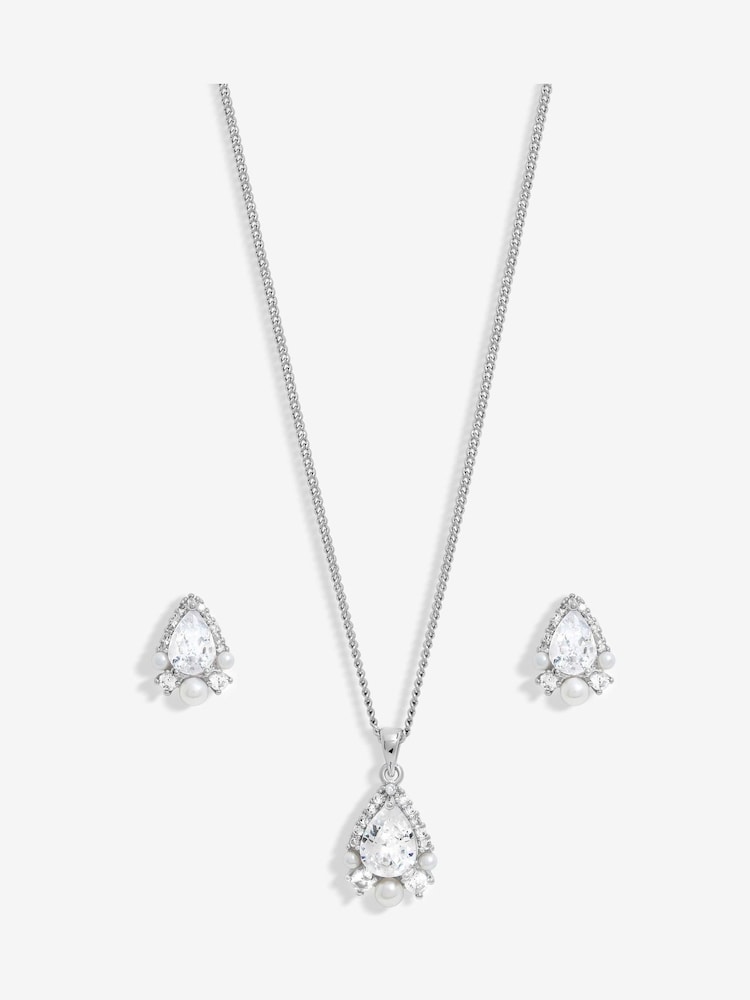 Jon Richard Silver Tone Cubic Zirconia Pear Drop Pearl Set - Image 2 of 5