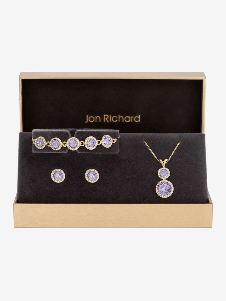 Jon Richard Gold Tone Crystal Lavender Halo Double Solitaire Trio Set - Image 1 of 3
