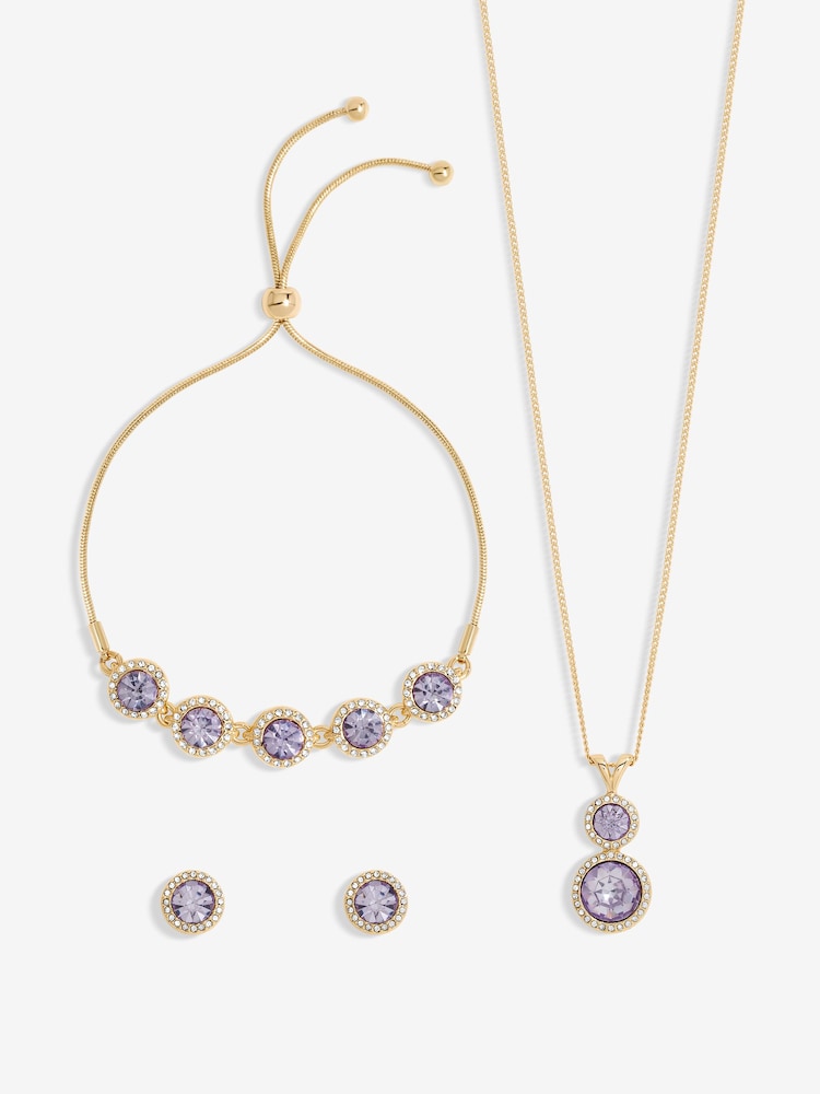 Jon Richard Gold Tone Crystal Lavender Halo Double Solitaire Trio Set - Image 2 of 3