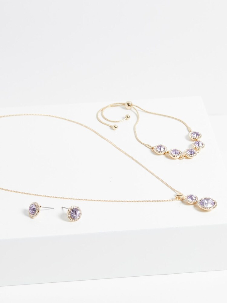 Jon Richard Gold Tone Crystal Lavender Halo Double Solitaire Trio Set - Image 3 of 3
