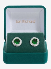 Jon Richard Silver Tone Cubic Zirconia Emerald Halo Stud Earrings - Image 1 of 3