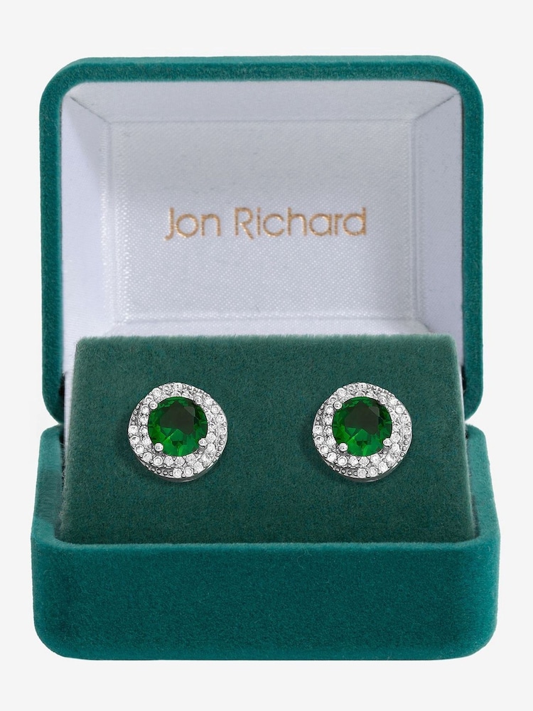 Jon Richard Silver Tone Cubic Zirconia Emerald Halo Stud Earrings - Image 1 of 3