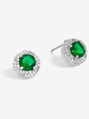 Jon Richard Silver Tone Cubic Zirconia Emerald Halo Stud Earrings - Image 2 of 3