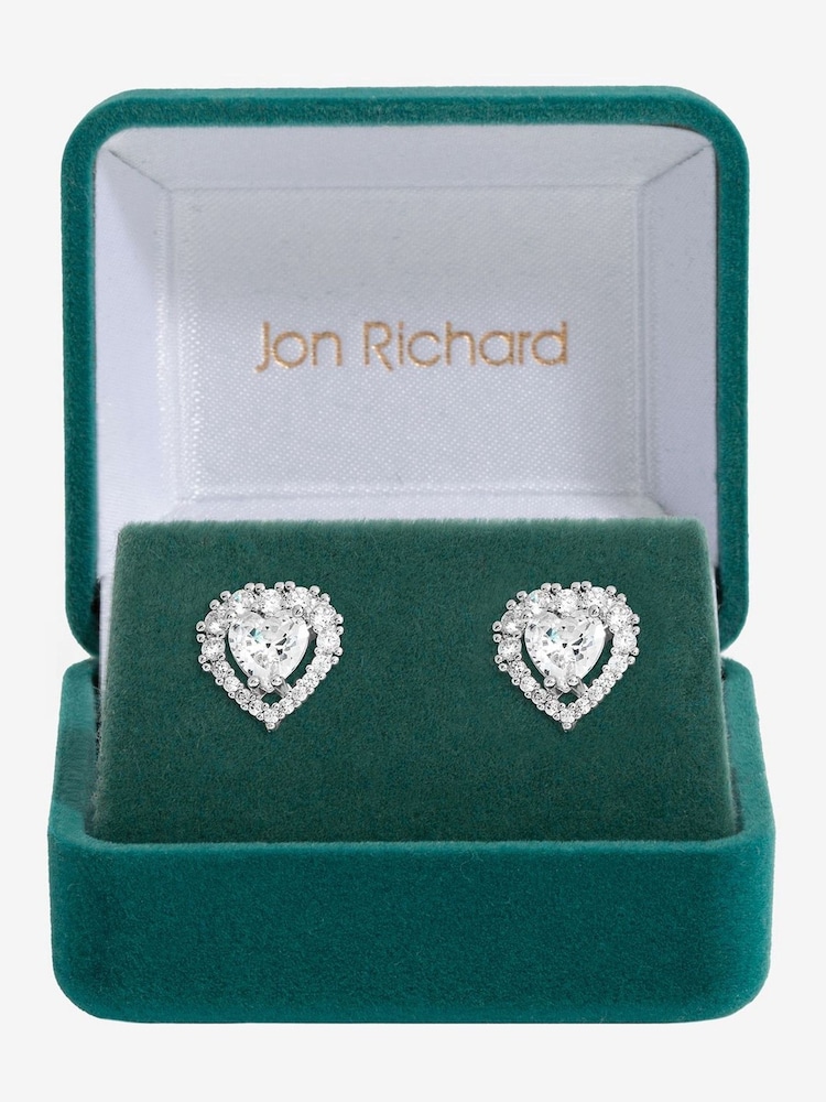 Jon Richard Silver Tone Cubic Zirconia Heart Stud Earrings - Image 1 of 2