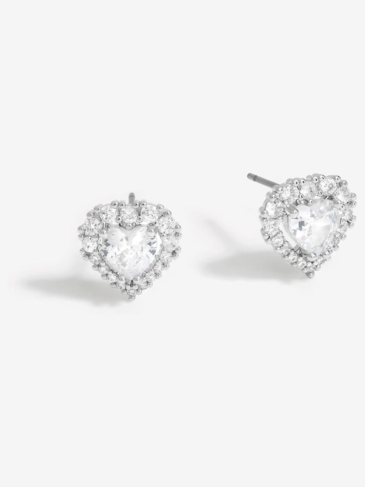 Jon Richard Silver Tone Cubic Zirconia Heart Stud Earrings - Image 2 of 2