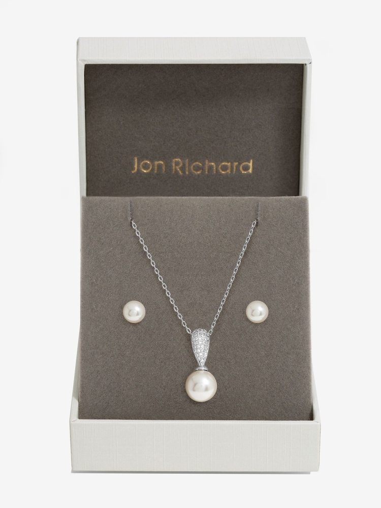 Jon Richard Silver Tone Cubic Zirconia Pearl Set - Image 1 of 3