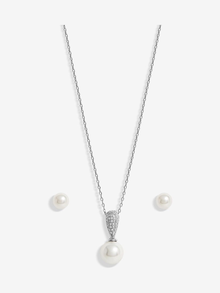 Jon Richard Silver Tone Cubic Zirconia Pearl Set - Image 2 of 3