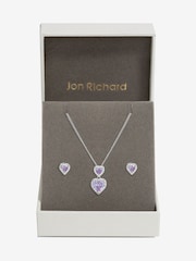 Jon Richard Silver Tone Cubic Zirconia Lavender Halo Double Heart Set - Image 1 of 2