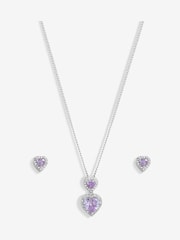 Jon Richard Silver Tone Cubic Zirconia Lavender Halo Double Heart Set - Image 2 of 2