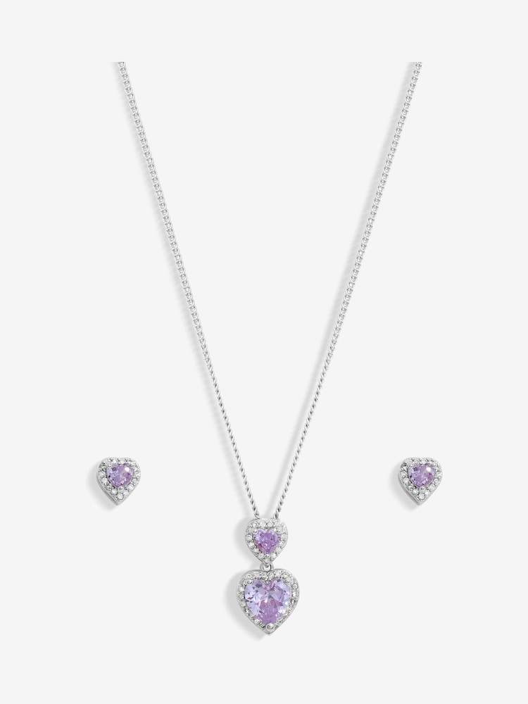 Jon Richard Silver Tone Cubic Zirconia Lavender Halo Double Heart Set - Image 2 of 2