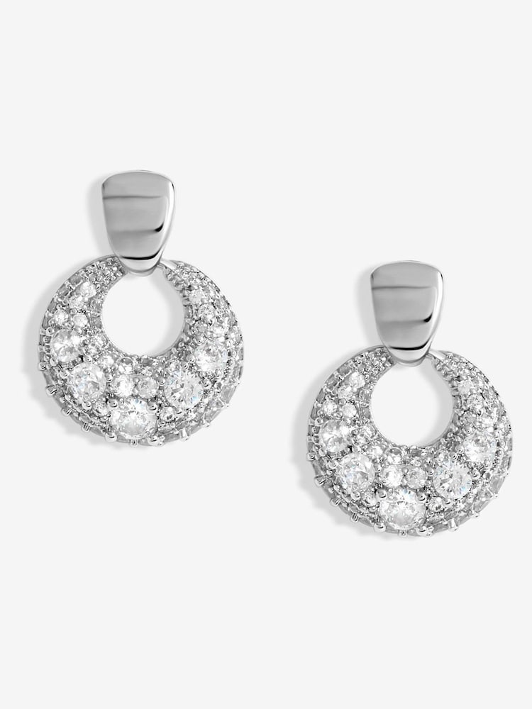 Jon Richard Silver Tone Polished Micro Pave Door Knocker Earrings - Image 1 of 3