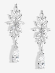 Jon Richard Silver Tone Cubic Zirconia Floral Drop Earrings - Image 1 of 3
