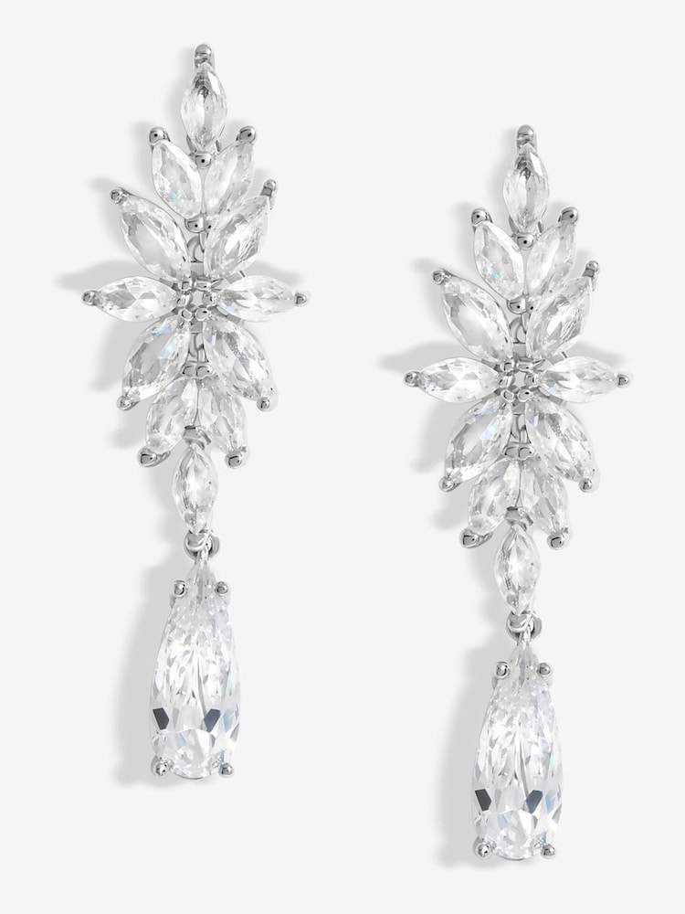 Jon Richard Silver Tone Cubic Zirconia Floral Drop Earrings - Image 1 of 3