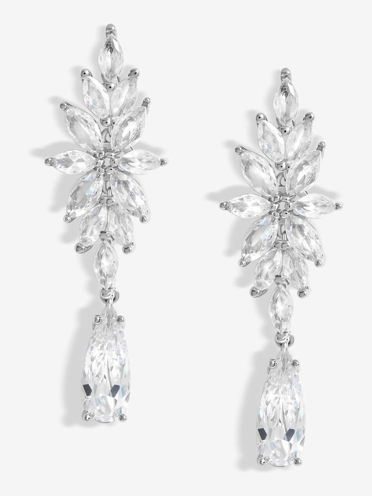 Jon Richard Silver Tone Cubic Zirconia Floral Drop Earrings - Image 1 of 3 Jon Richard Silver Tone Cubic Zirconia Floral Drop Earrings - Image 1 of 3