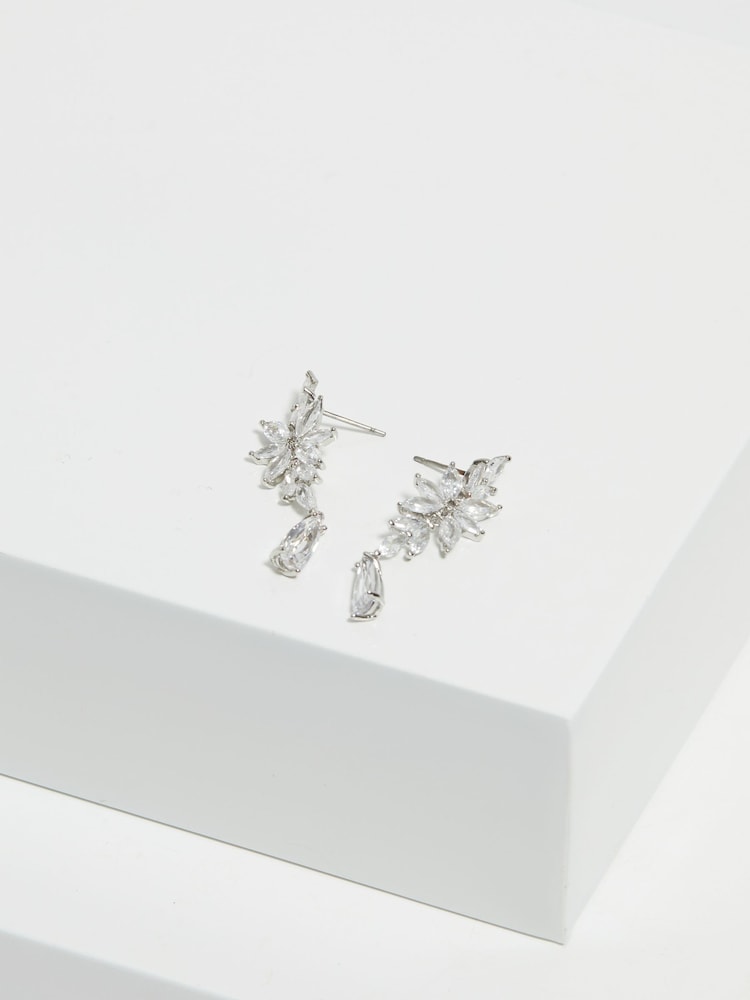 Jon Richard Silver Tone Cubic Zirconia Floral Drop Earrings - Image 2 of 3