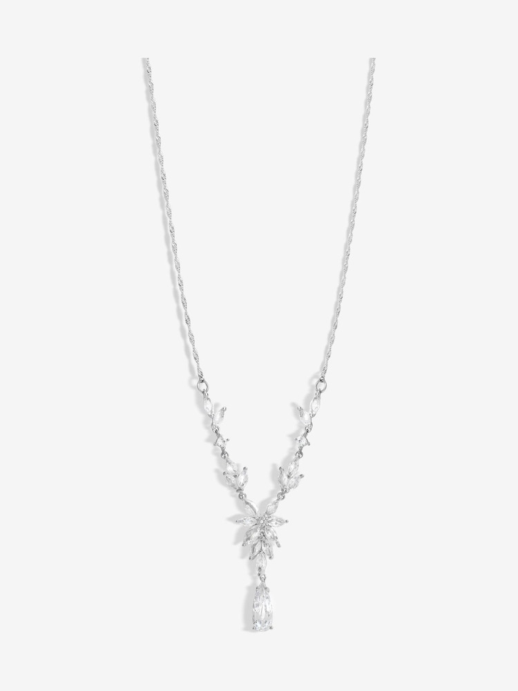 Jon Richard Silver Tone Cubic Zirconia Floral Print Y Necklace - Image 1 of 1 Jon Richard Silver Tone Cubic Zirconia Floral Print Y Necklace - Image 1 of 1